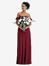 Alt View 2 Thumbnail - Burgundy Off-the-Shoulder Ruffle Cuff Sleeve Chiffon Maxi Dress