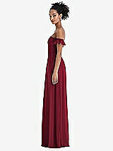 Side View Thumbnail - Burgundy Off-the-Shoulder Ruffle Cuff Sleeve Chiffon Maxi Dress