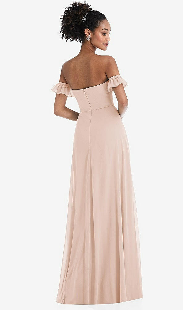 Back View - Cameo Off-the-Shoulder Ruffle Cuff Sleeve Chiffon Maxi Dress