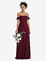 Alt View 1 Thumbnail - Cabernet Off-the-Shoulder Ruffle Cuff Sleeve Chiffon Maxi Dress