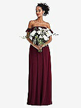 Alt View 2 Thumbnail - Cabernet Off-the-Shoulder Ruffle Cuff Sleeve Chiffon Maxi Dress