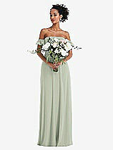 Alt View 2 Thumbnail - Celadon Off-the-Shoulder Ruffle Cuff Sleeve Chiffon Maxi Dress