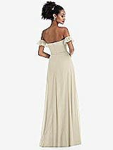 Rear View Thumbnail - Champagne Off-the-Shoulder Ruffle Cuff Sleeve Chiffon Maxi Dress