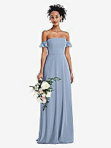 Alt View 1 Thumbnail - Cloudy Off-the-Shoulder Ruffle Cuff Sleeve Chiffon Maxi Dress