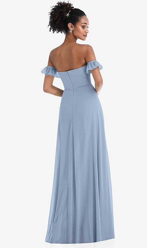 Back View - Cloudy Off-the-Shoulder Ruffle Cuff Sleeve Chiffon Maxi Dress