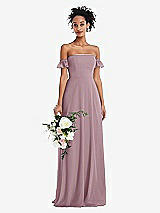 Alt View 1 Thumbnail - Dusty Rose Off-the-Shoulder Ruffle Cuff Sleeve Chiffon Maxi Dress