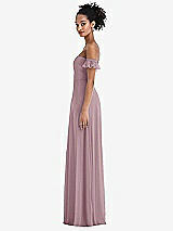 Side View Thumbnail - Dusty Rose Off-the-Shoulder Ruffle Cuff Sleeve Chiffon Maxi Dress