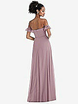 Rear View Thumbnail - Dusty Rose Off-the-Shoulder Ruffle Cuff Sleeve Chiffon Maxi Dress