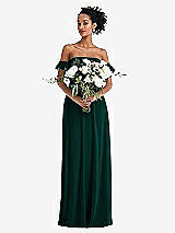 Alt View 2 Thumbnail - Evergreen Off-the-Shoulder Ruffle Cuff Sleeve Chiffon Maxi Dress