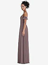 Side View Thumbnail - French Truffle Off-the-Shoulder Ruffle Cuff Sleeve Chiffon Maxi Dress