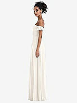 Side View Thumbnail - Ivory Off-the-Shoulder Ruffle Cuff Sleeve Chiffon Maxi Dress