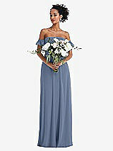 Alt View 2 Thumbnail - Larkspur Blue Off-the-Shoulder Ruffle Cuff Sleeve Chiffon Maxi Dress