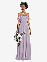 Alt View 1 Thumbnail - Lilac Haze Off-the-Shoulder Ruffle Cuff Sleeve Chiffon Maxi Dress