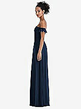 Side View Thumbnail - Midnight Navy Off-the-Shoulder Ruffle Cuff Sleeve Chiffon Maxi Dress