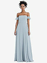 Front View Thumbnail - Mist Off-the-Shoulder Ruffle Cuff Sleeve Chiffon Maxi Dress