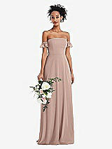 Alt View 1 Thumbnail - Neu Nude Off-the-Shoulder Ruffle Cuff Sleeve Chiffon Maxi Dress