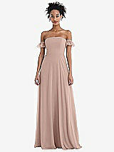 Front View Thumbnail - Neu Nude Off-the-Shoulder Ruffle Cuff Sleeve Chiffon Maxi Dress