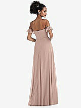 Rear View Thumbnail - Neu Nude Off-the-Shoulder Ruffle Cuff Sleeve Chiffon Maxi Dress