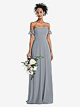 Alt View 1 Thumbnail - Platinum Off-the-Shoulder Ruffle Cuff Sleeve Chiffon Maxi Dress