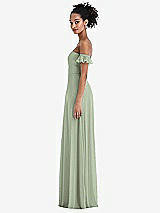 Side View Thumbnail - Sage Off-the-Shoulder Ruffle Cuff Sleeve Chiffon Maxi Dress