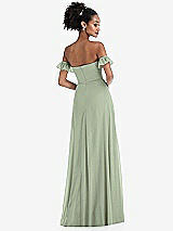 Rear View Thumbnail - Sage Off-the-Shoulder Ruffle Cuff Sleeve Chiffon Maxi Dress