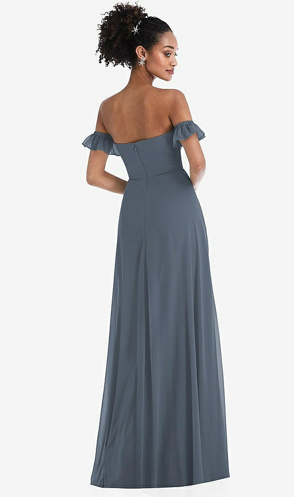 Back View - Silverstone Off-the-Shoulder Ruffle Cuff Sleeve Chiffon Maxi Dress