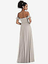 Rear View Thumbnail - Taupe Off-the-Shoulder Ruffle Cuff Sleeve Chiffon Maxi Dress