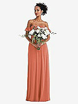 Alt View 2 Thumbnail - Terracotta Copper Off-the-Shoulder Ruffle Cuff Sleeve Chiffon Maxi Dress