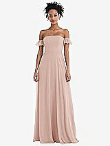 Front View Thumbnail - Toasted Sugar Off-the-Shoulder Ruffle Cuff Sleeve Chiffon Maxi Dress