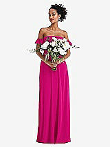 Alt View 2 Thumbnail - Think Pink Off-the-Shoulder Ruffle Cuff Sleeve Chiffon Maxi Dress