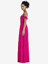 Side View Thumbnail - Think Pink Off-the-Shoulder Ruffle Cuff Sleeve Chiffon Maxi Dress