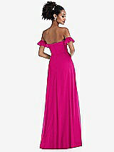 Rear View Thumbnail - Think Pink Off-the-Shoulder Ruffle Cuff Sleeve Chiffon Maxi Dress