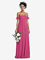 Alt View 1 Thumbnail - Tea Rose Off-the-Shoulder Ruffle Cuff Sleeve Chiffon Maxi Dress