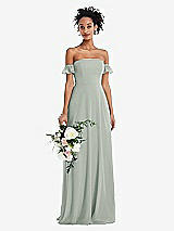 Alt View 1 Thumbnail - Willow Green Off-the-Shoulder Ruffle Cuff Sleeve Chiffon Maxi Dress