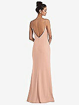 Rear View Thumbnail - Pale Peach Open-Back High-Neck Halter Trumpet Gown