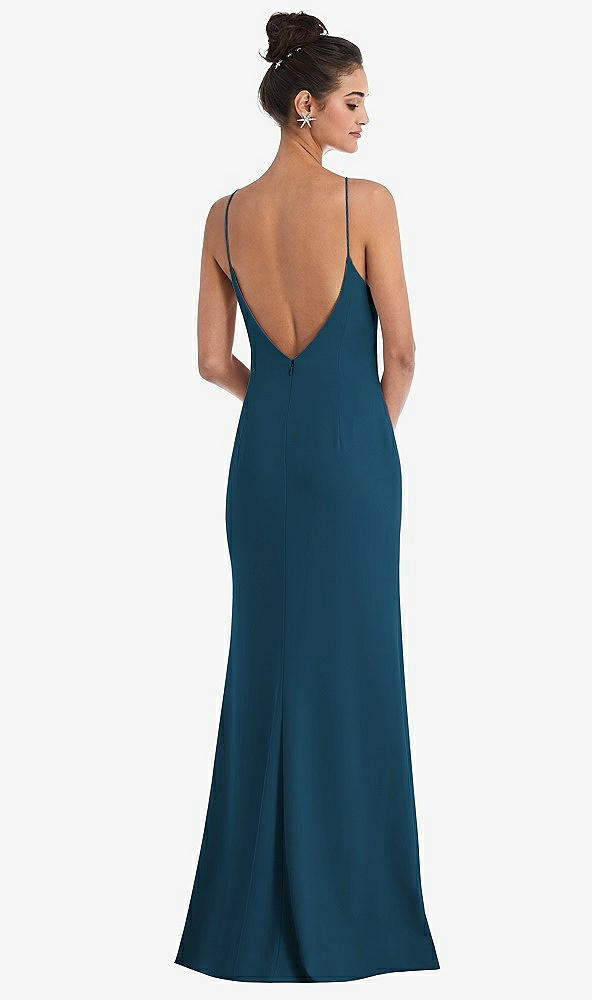 Back View - Atlantic Blue Open-Back High-Neck Halter Trumpet Gown