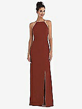 Front View Thumbnail - Auburn Moon Open-Back High-Neck Halter Trumpet Gown