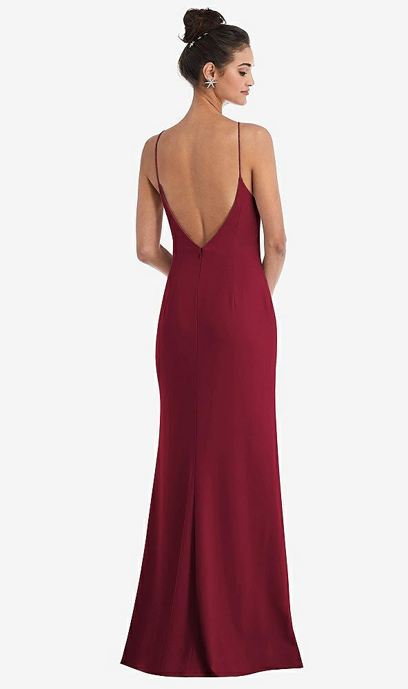 Back View - Burgundy Open-Back High-Neck Halter Trumpet Gown