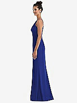 Side View Thumbnail - Cobalt Blue Open-Back High-Neck Halter Trumpet Gown