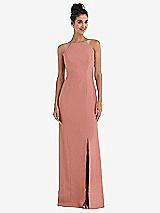 Front View Thumbnail - Desert Rose Open-Back High-Neck Halter Trumpet Gown