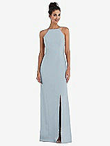 Front View Thumbnail - Mist Open-Back High-Neck Halter Trumpet Gown