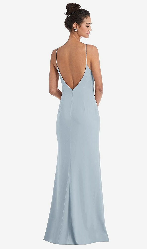 Back View - Mist Open-Back High-Neck Halter Trumpet Gown