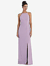 Front View Thumbnail - Pale Purple Open-Back High-Neck Halter Trumpet Gown