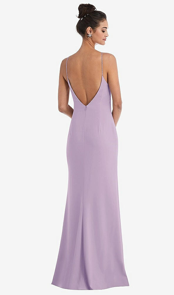 Back View - Pale Purple Open-Back High-Neck Halter Trumpet Gown