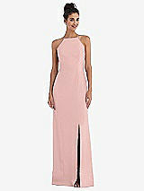 Front View Thumbnail - Rose - PANTONE Rose Quartz Open-Back High-Neck Halter Trumpet Gown