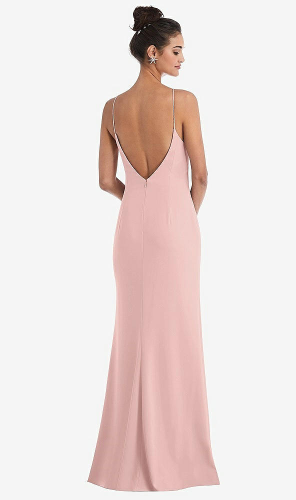 Back View - Rose - PANTONE Rose Quartz Open-Back High-Neck Halter Trumpet Gown