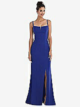 Front View Thumbnail - Cobalt Blue Notch Crepe Trumpet Gown with Front Slit