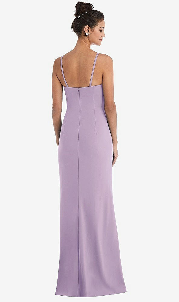 Back View - Pale Purple Notch Crepe Trumpet Gown with Front Slit