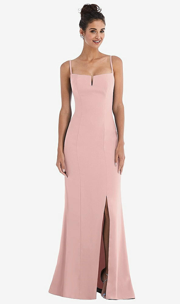 Front View - Rose Notch Crepe Trumpet Gown with Front Slit