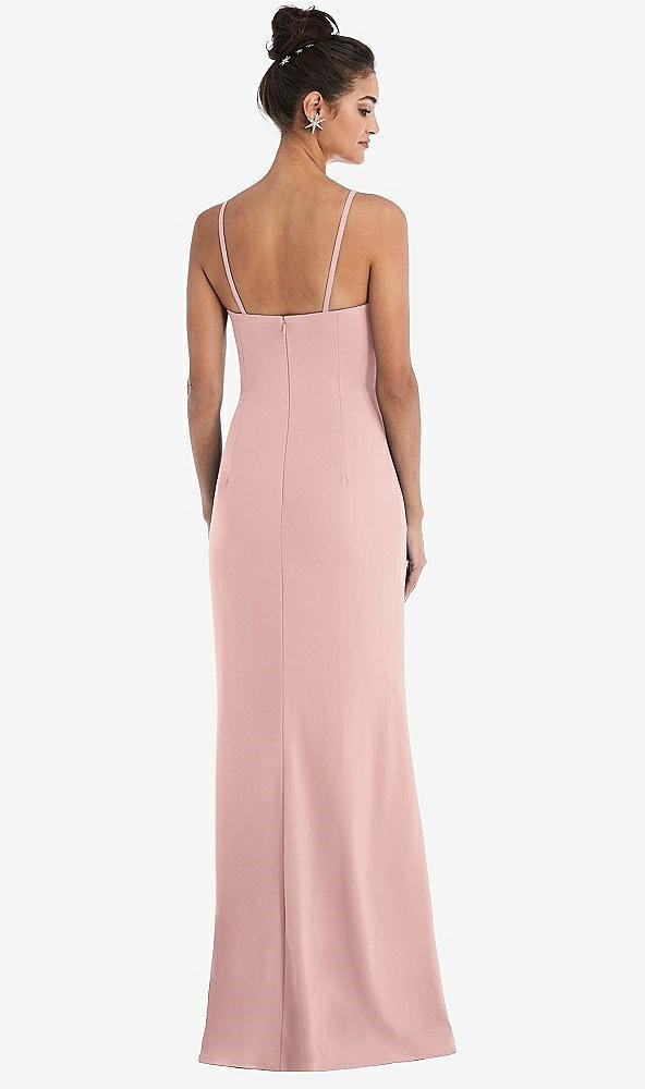 Back View - Rose Notch Crepe Trumpet Gown with Front Slit